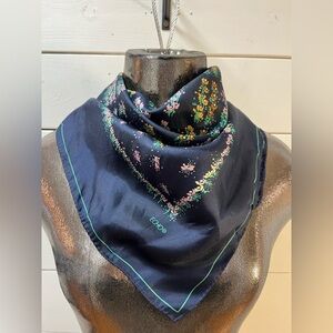 ECHO Floral Print Square Scarf – Navy Blue